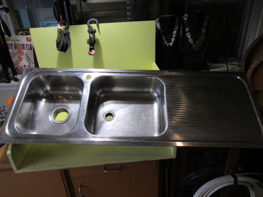 Narrow Double Kitchen Sinks with Drainer 1260L x 450W x 150D