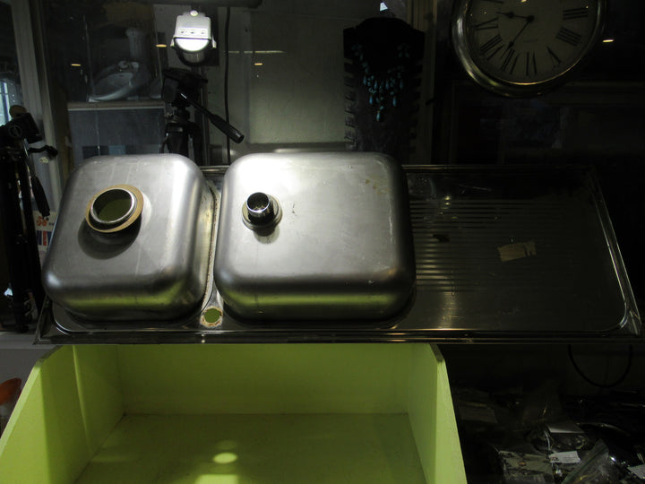 Narrow Double Kitchen Sinks with Drainer 1260L x 450W x 150D
