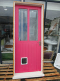 Pink 2 Lite T & G Door with Cat Flap and Frame 2090H x 870W x 175D/Door 1980H x 810W