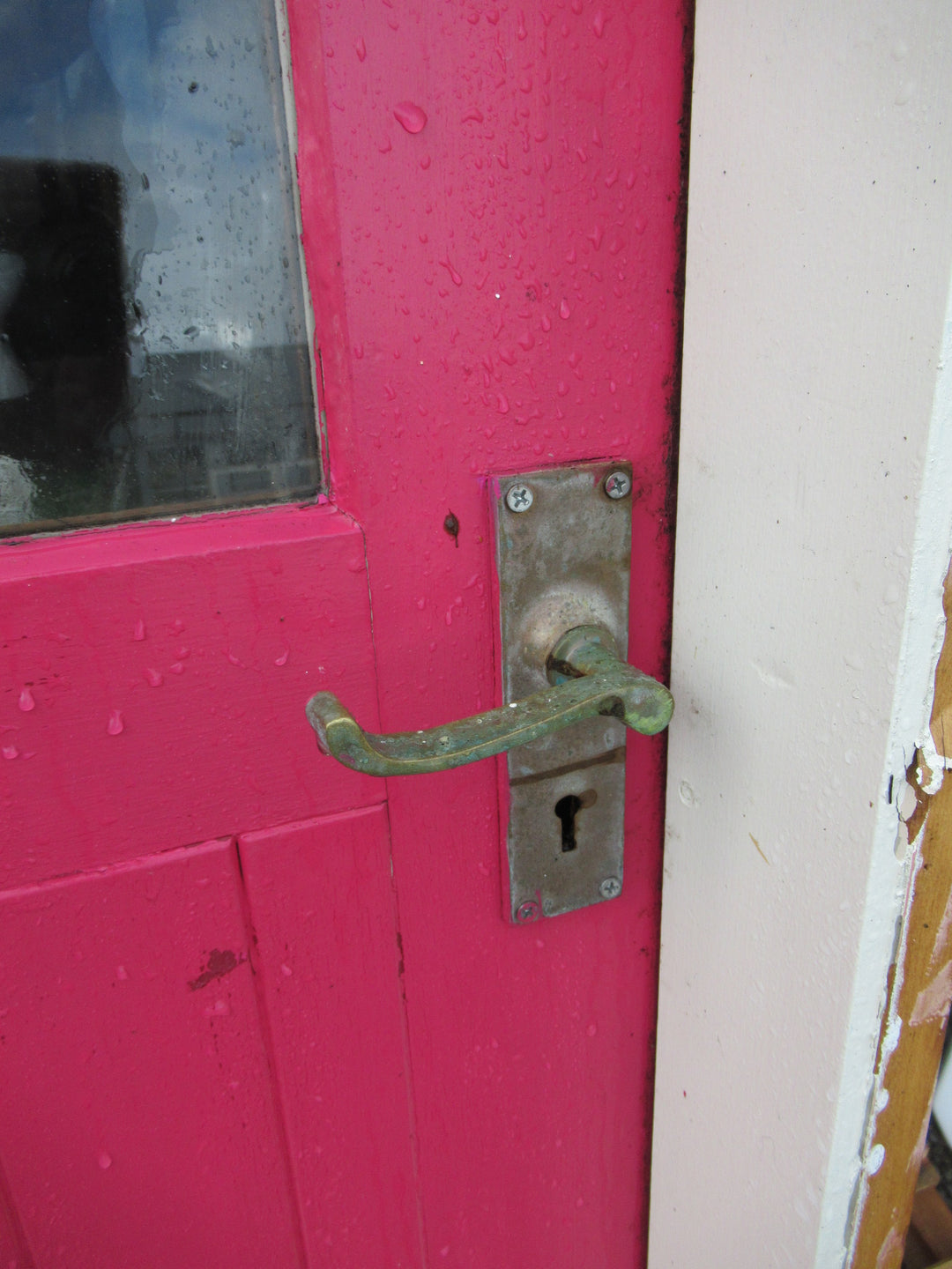 Pink 2 Lite T & G Door with Cat Flap and Frame 2090H x 870W x 175D/Door 1980H x 810W