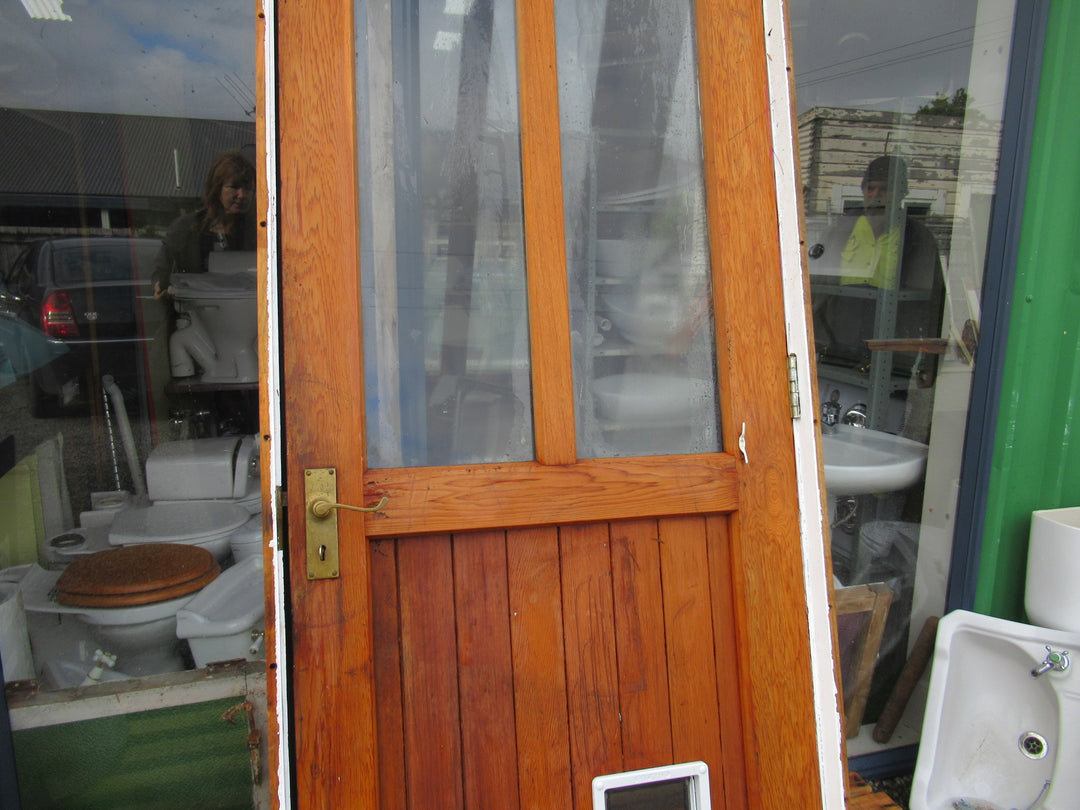 Pink 2 Lite T & G Door with Cat Flap and Frame 2090H x 870W x 175D/Door 1980H x 810W
