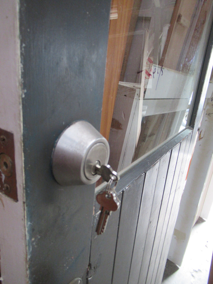 1 Lite T & G Door in Frame with Side Lite Door with Key and Cat Flap 1980H x 810W