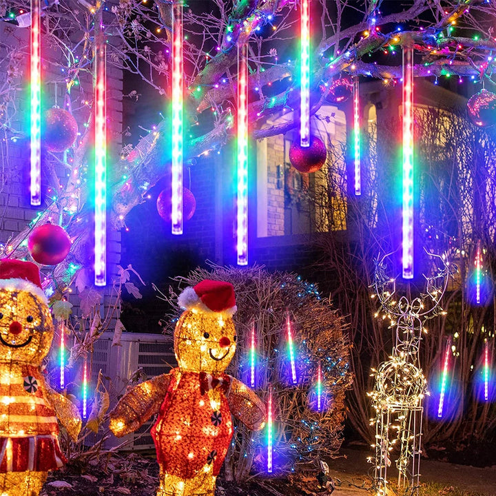 30/50cm Solar Meteor Shower LED Holiday Fairy String Light 8 Tubes Outdoor Waterproof Garden Street Garland