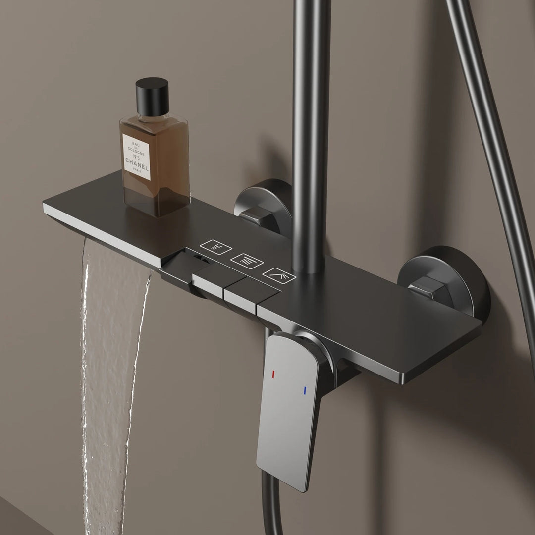 Hot Cold Piano Bathroom Shower System Set Brushed Rose Gold Waterfall Bathroom Faucet Rainfall Piano Bathroom Shower Set