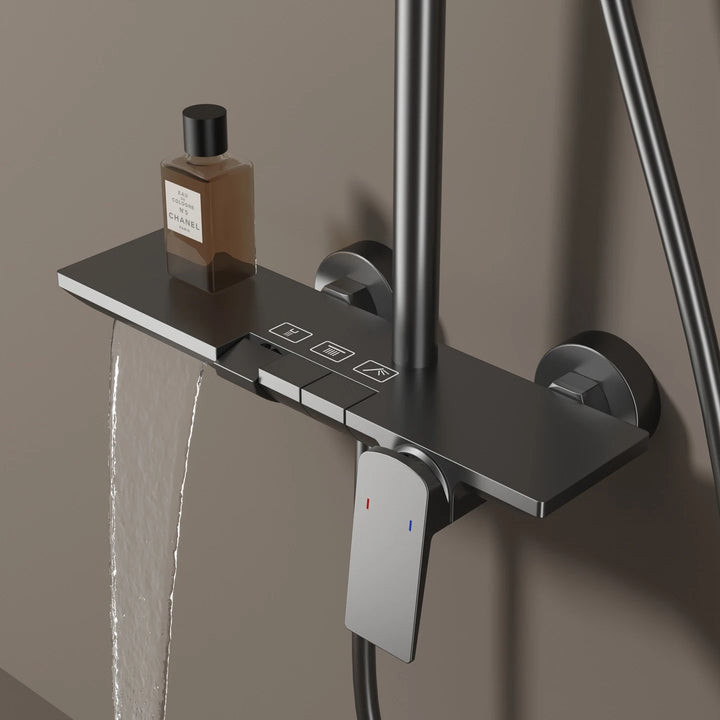 Hot Cold Piano Bathroom Shower System Set Brushed Rose Gold Waterfall Bathroom Faucet Rainfall Piano Bathroom Shower Set
