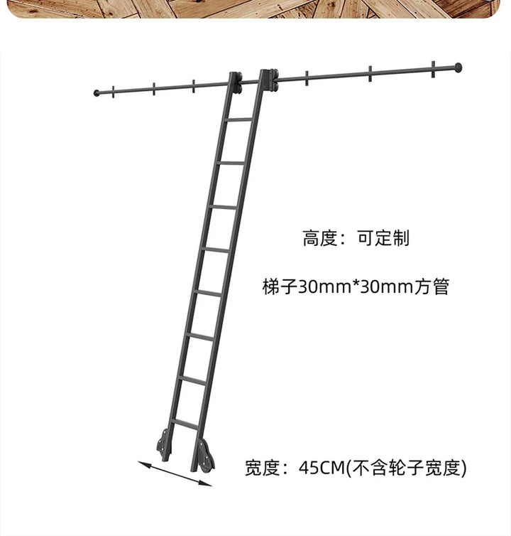 Bookshelf Mobile wrought iron Track ladder Bookshelf Library Home  Indoor attic one-word ladder