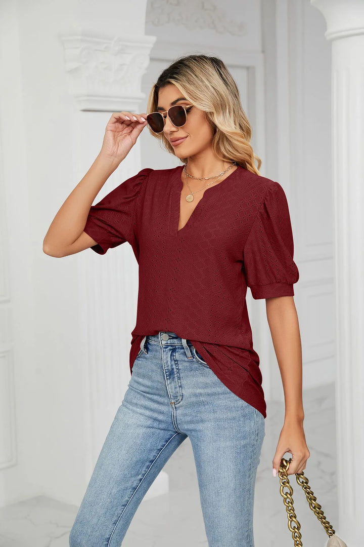 Womens Summer Tops V Neck Ruffle Sleeve Blouses Short Sleeve Casual Tops T-Shirts For Women