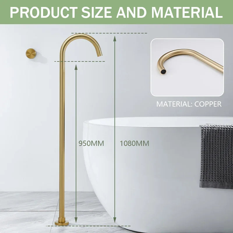 Floor Standing Bathtub Faucet Brass Body Hot Cold Mixer with Handle Rose Gold Independent Faucet Chrome Grey Black