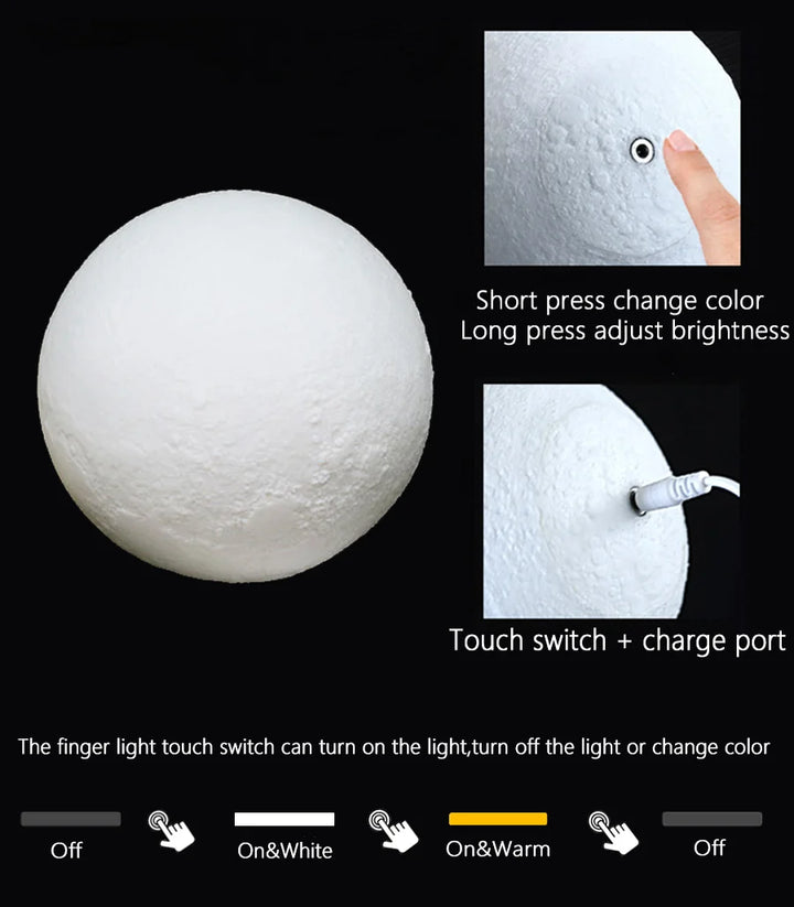 16 Colors LED Night Light For Kids 3D Printing Moon Light Remote Touch Control Moon Lamp