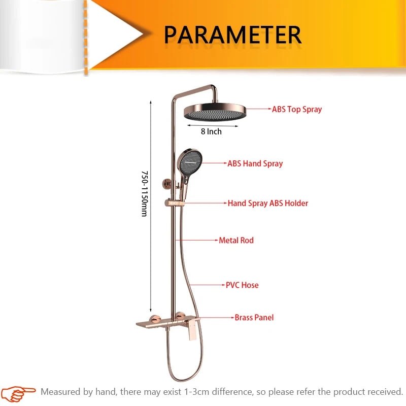 Rose Gold Shower Faucet Bathroom Hot Cold Mixer Bath Shower System Bathtub Wall Mount Round SPA Rainfall Luxury Set