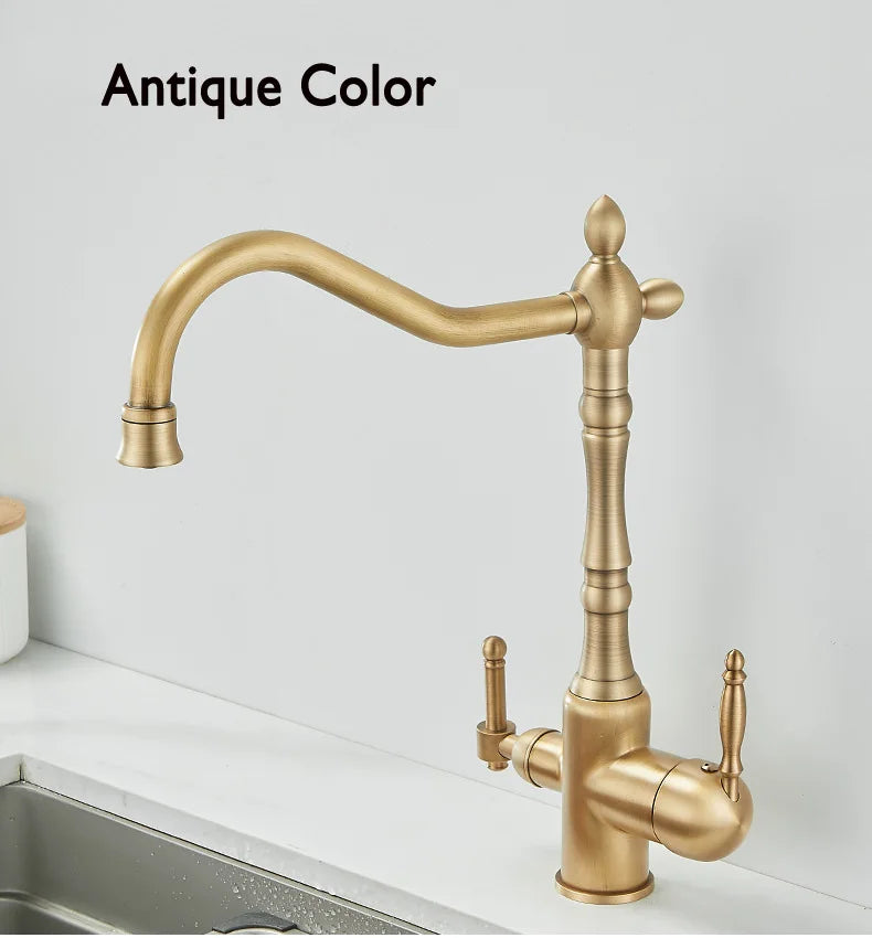3 in 1 Kitchen Filter Faucet Pure Water 360 Rotation Kitchen sink Crane Dual Handle Dual Water Functions Mode Filter Mixer Taps