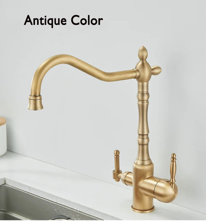 3 in 1 Kitchen Filter Faucet Pure Water 360 Rotation Kitchen sink Crane Dual Handle Dual Water Functions Mode Filter Mixer Taps