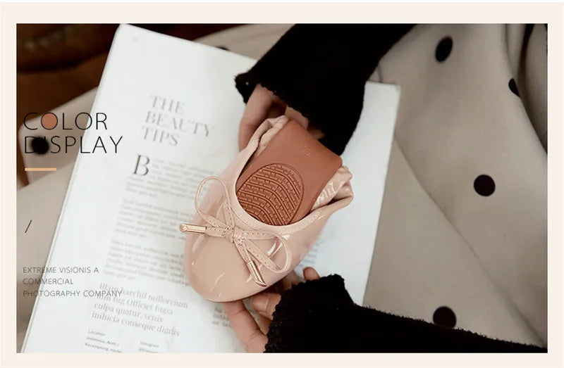 Ladies Loafers Shoes Bowtie Flats Patent Leather Loafers Women Round Toe Roll-Up Shoes Woman Bridesmaid Flats Large Size Zapatos