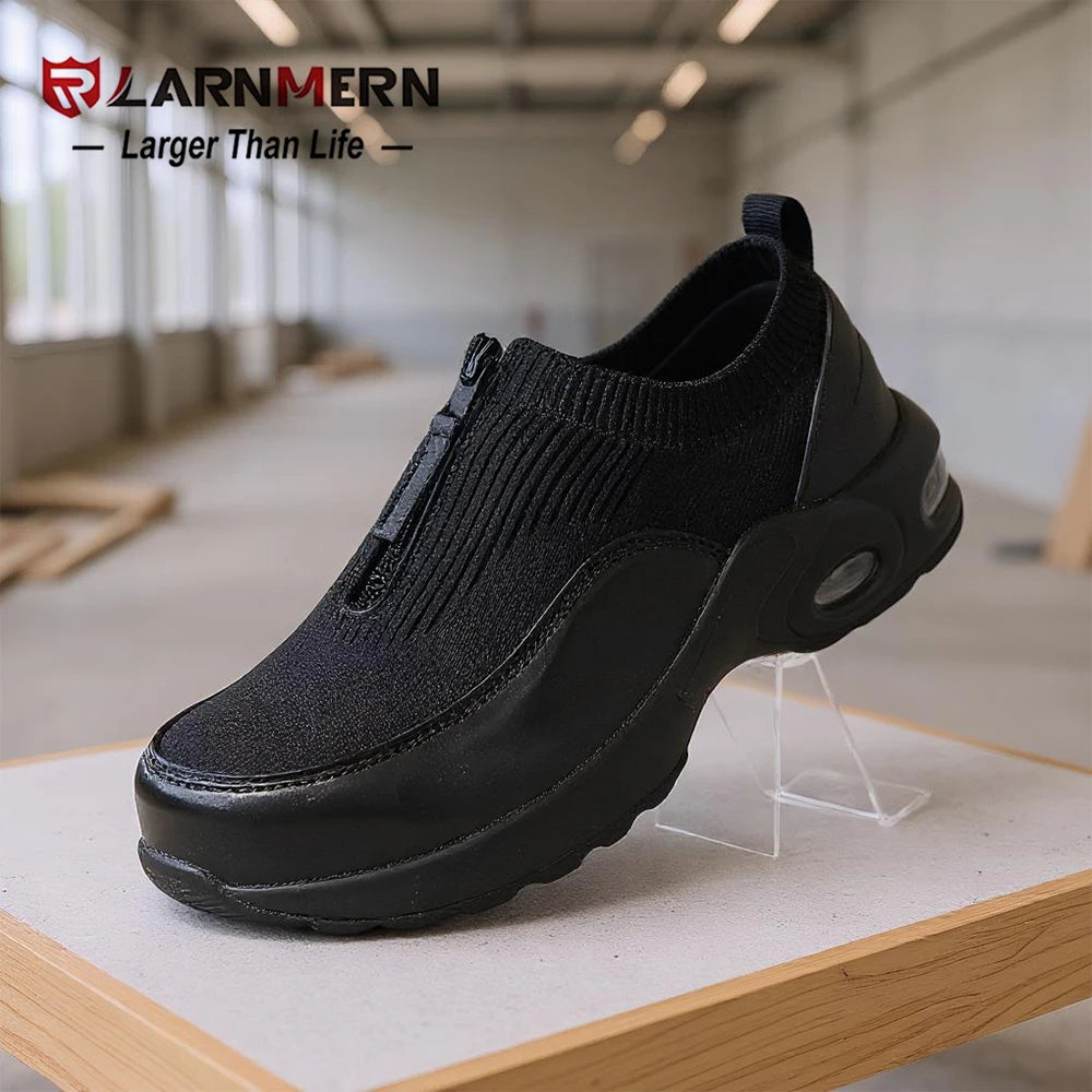 LARNMERN Steel Toe Shoes for Women Air Cushion Lightweight Work Shoes Slip On Safety Sneakers Comfortable