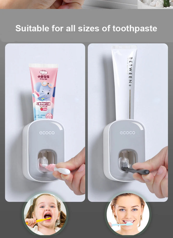 ecoco  Wall Mount Automatic Toothpaste Dispenser Bathroom Toothpaste Squeezer Dispenser Toothbrush Holder bathroom accessories