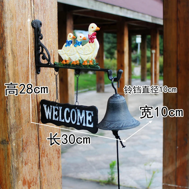 Nordic Rural Retro Welcome Double-sided Listing Doorbell Welcome Cast Iron Wrought Iron Doorbell Hand Bell