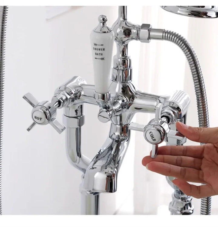 Bathtub Faucet Set Floor Decked Bathroom Classical Top High Quality Gold American Style Ceramic Handle Shower Faucet