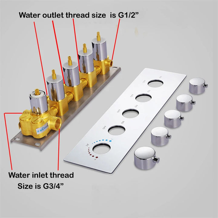 hm Modern LED Shower Set 20Inch Ceiling Mist Rainfall Shower Head System Bathroom Thermostatic Shower Faucets Massage Body Jets