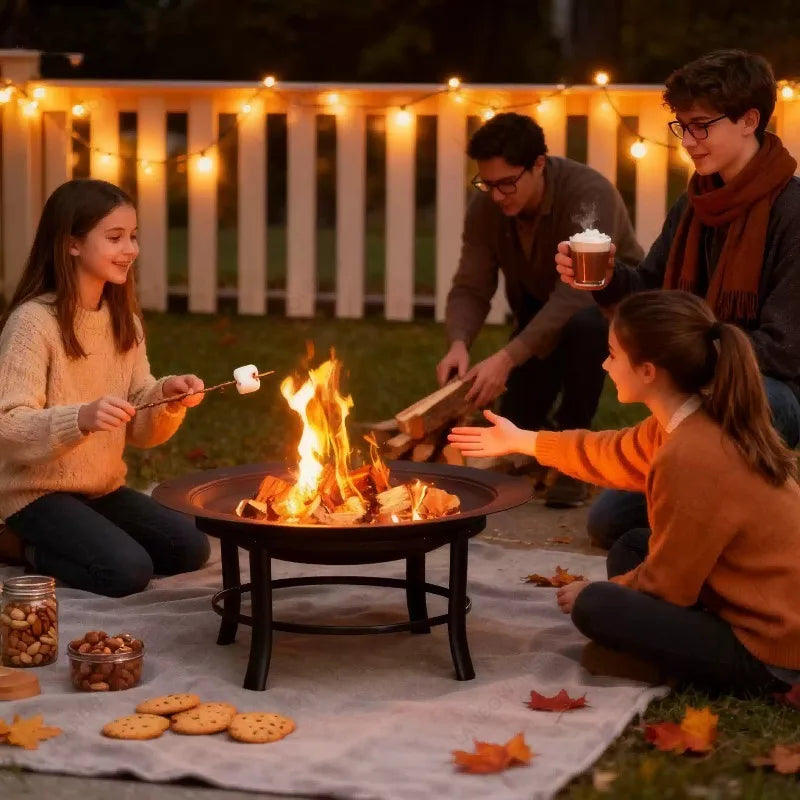 Outdoor Camping Fire Pit Bonfire Stove With Baking Net Wood Heating Furnace Garden Decor For Outdoor Activity