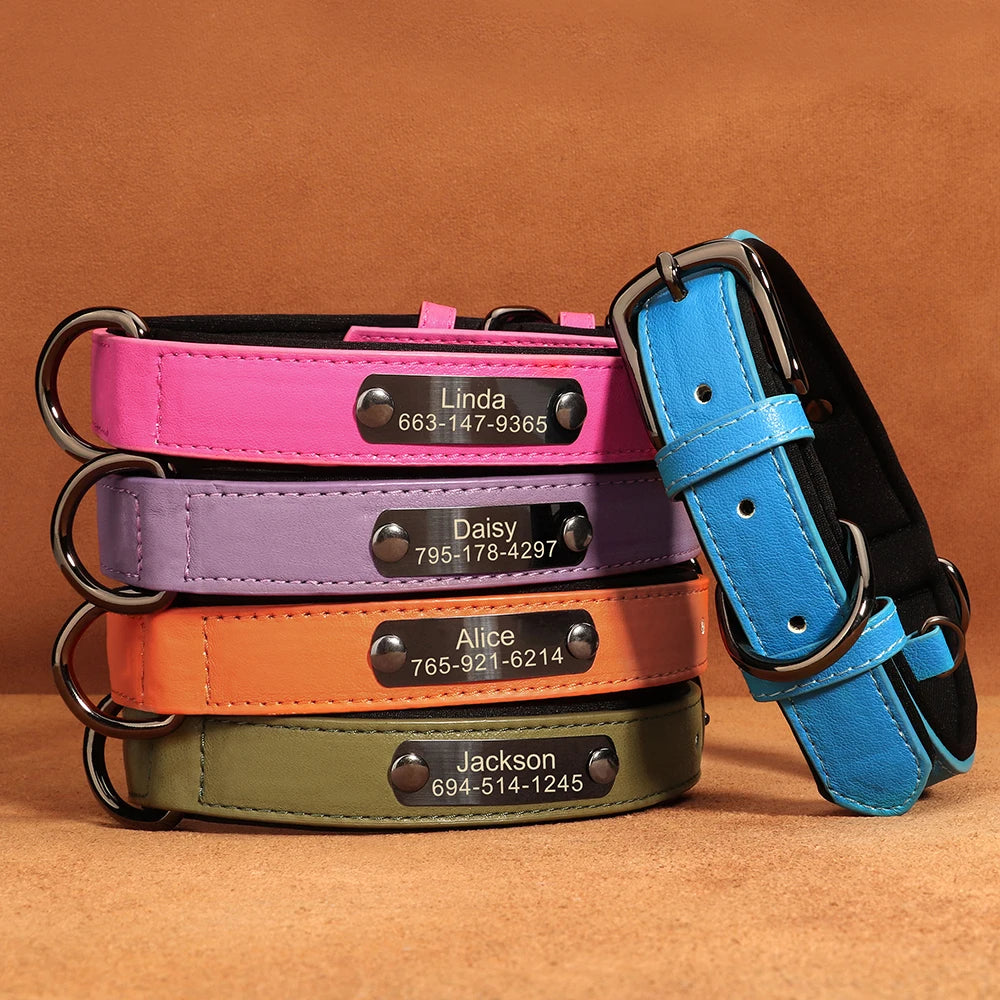 Personalized Dog Collar PU Leather Dog Collars Free Engraving Pet ID Collars Adjustable For Small Medium Large Dogs Pitbull