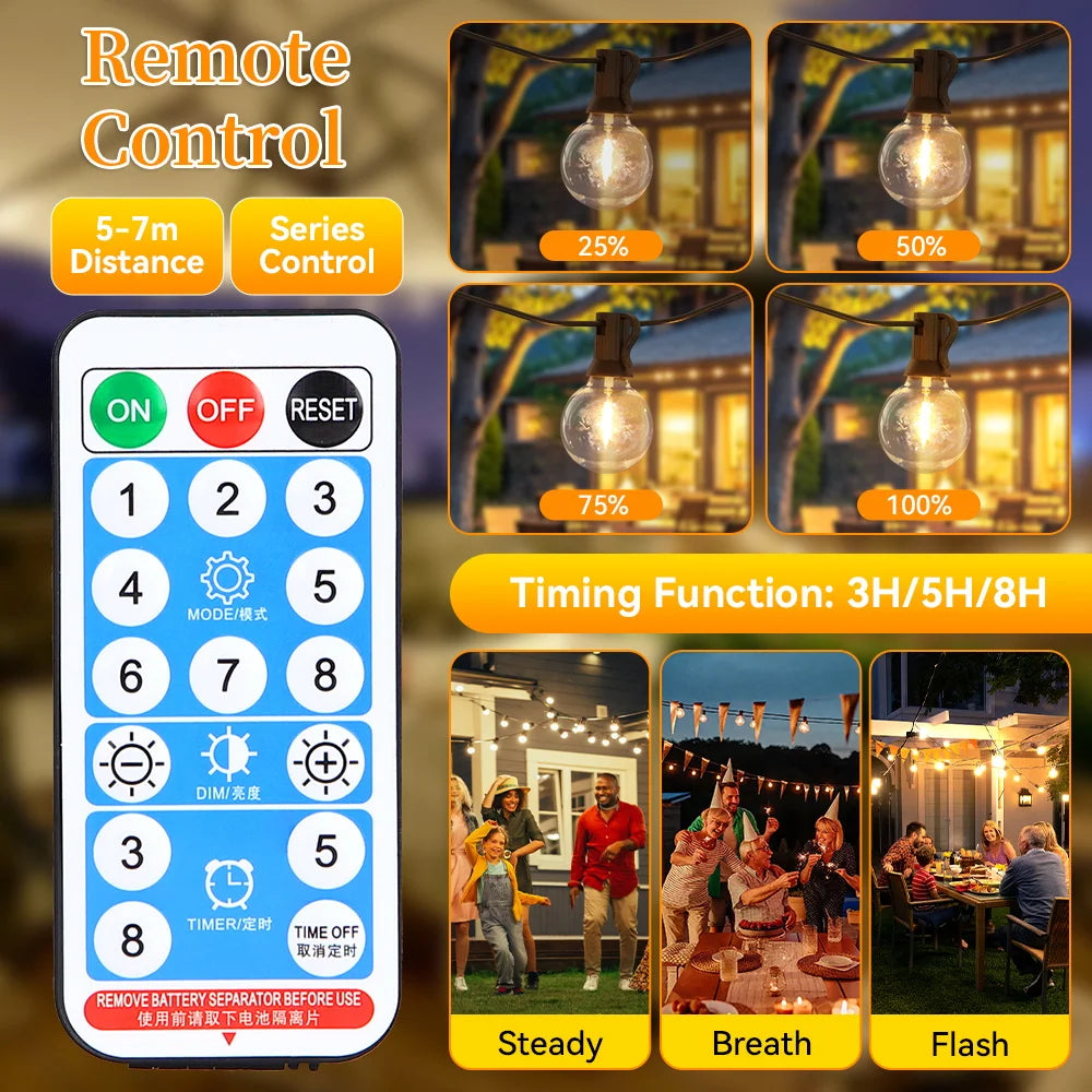 Outdoor Solar Light String Balcony With Warm Light Bulb Remote Control 7/10/15 Meters Multiple Specifications Garden Lamp String