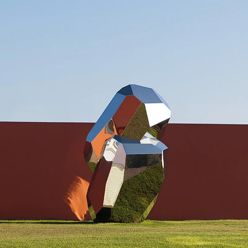 Stainless Steel Geometric Block Surface Stone, Park, Green Forest, Square, Garden, Hotel Mall, Office, Building, Sculpture Ornam