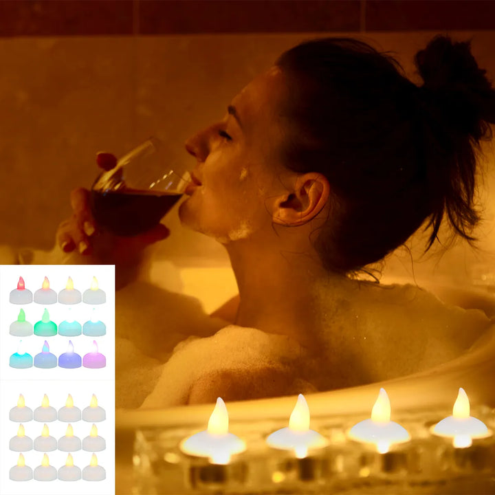 24/12Pcs Flickering Flameless LED Candles Light Lamp Waterproof Floating On Water LED Tea Light Battery Operated For Pool Spa