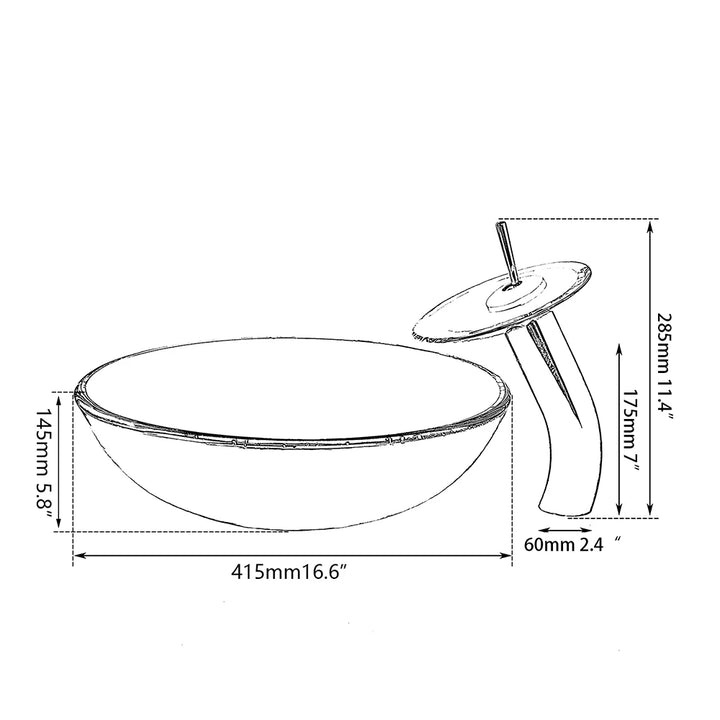 YANKSMART Transparent Tempered Glass Round Bathroom Basin Sink Faucet Set Washbasin Vessel Vanity with Mixer Waterfall Faucets