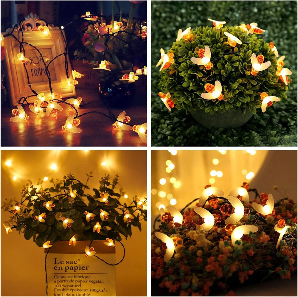 Solar String Lights 100 LEDs Honeybee Lights 8 Modes Garden Lights Solar Outdoor Lights Waterproof for Garden Decoration Outdoor