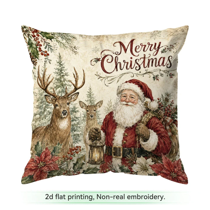 1/4pcs Vintage Watercolor Santa Claus Polyester Cushion