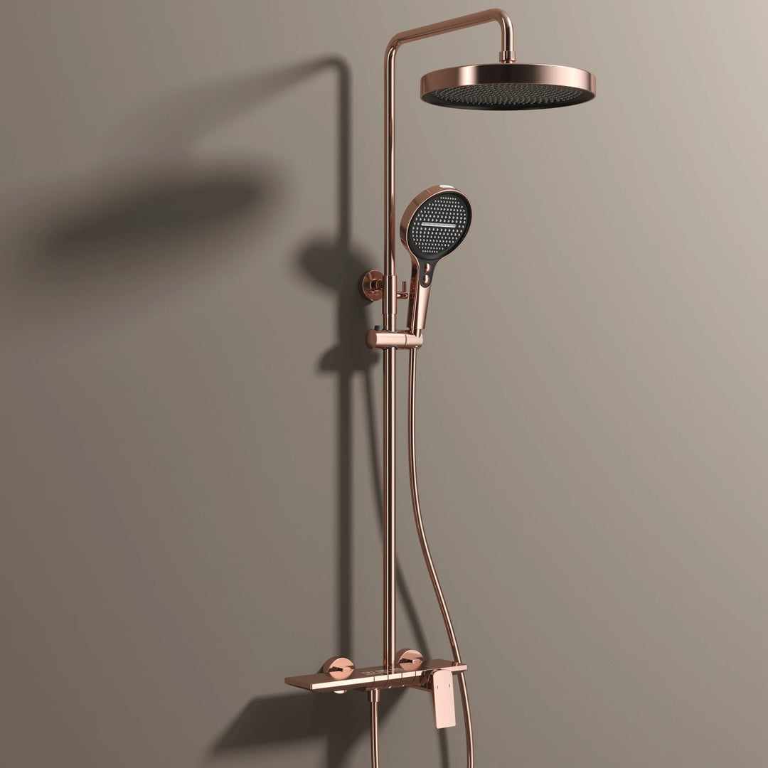 Brushed Rose Gold Piano Bathroom Shower Set Brass Hot Cold Bathroom Mixer Faucet Rain Shower Head Hot Cold Piano Shower System