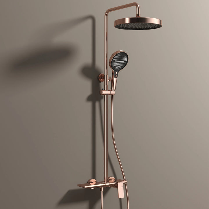 Brushed Rose Gold Piano Bathroom Shower Set Brass Hot Cold Bathroom Mixer Faucet Rain Shower Head Hot Cold Piano Shower System