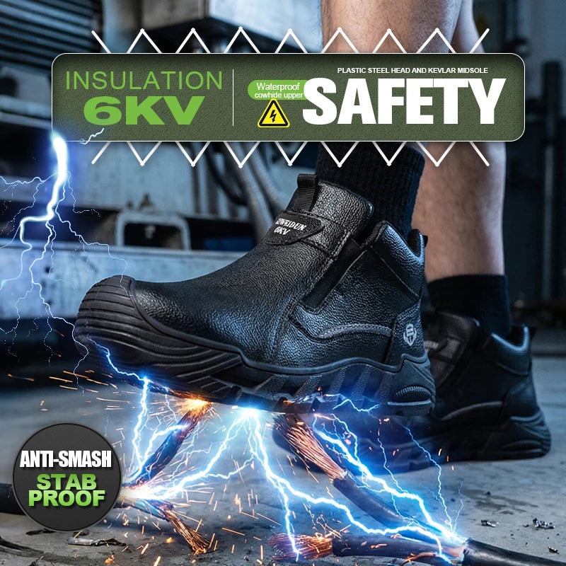Insulated 6KV Plastic Toe Men's Safety Shoes Anti-impact Puncture-Resistant Work Boots Durable Labor Protection Footwear