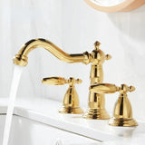 Basin Faucet Brass Gold Widespread Bathroom  Antique Sink  3 Hole Hot And Cold Water  Tap Pop Up