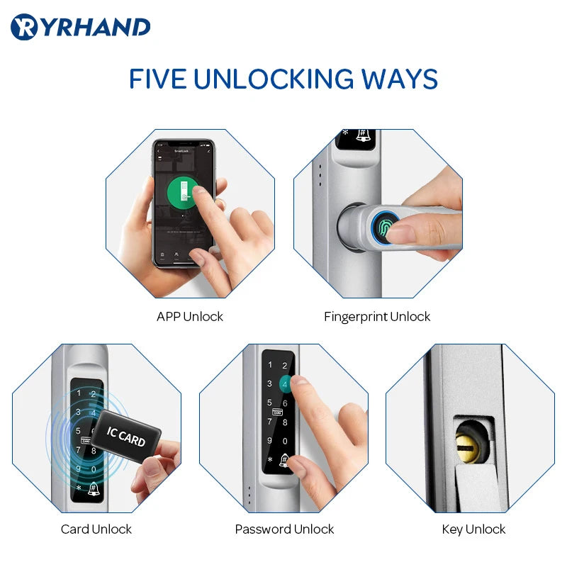 Tuya WiFi App waterproof Smart Door Lock Aluminum Biometric lock fingerprint door handle Digital Keyless lock for Glass Sliding