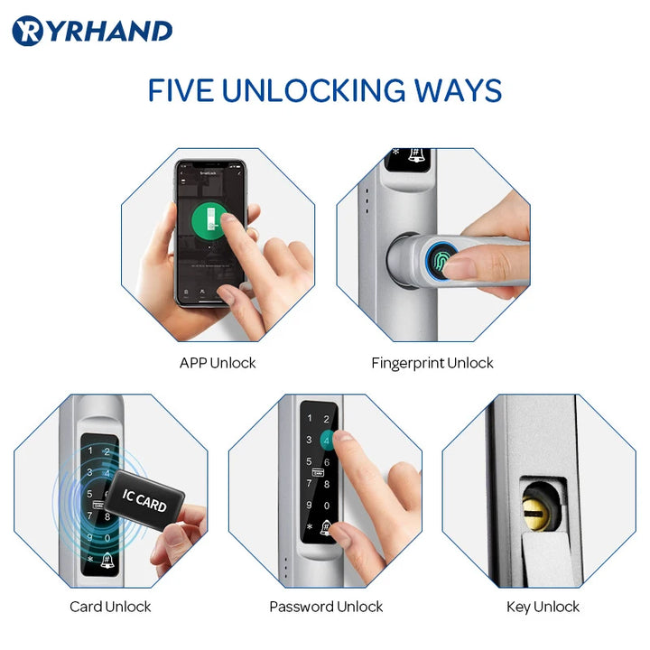 Tuya WiFi App waterproof Smart Door Lock Aluminum Biometric lock fingerprint door handle Digital Keyless lock for Glass Sliding