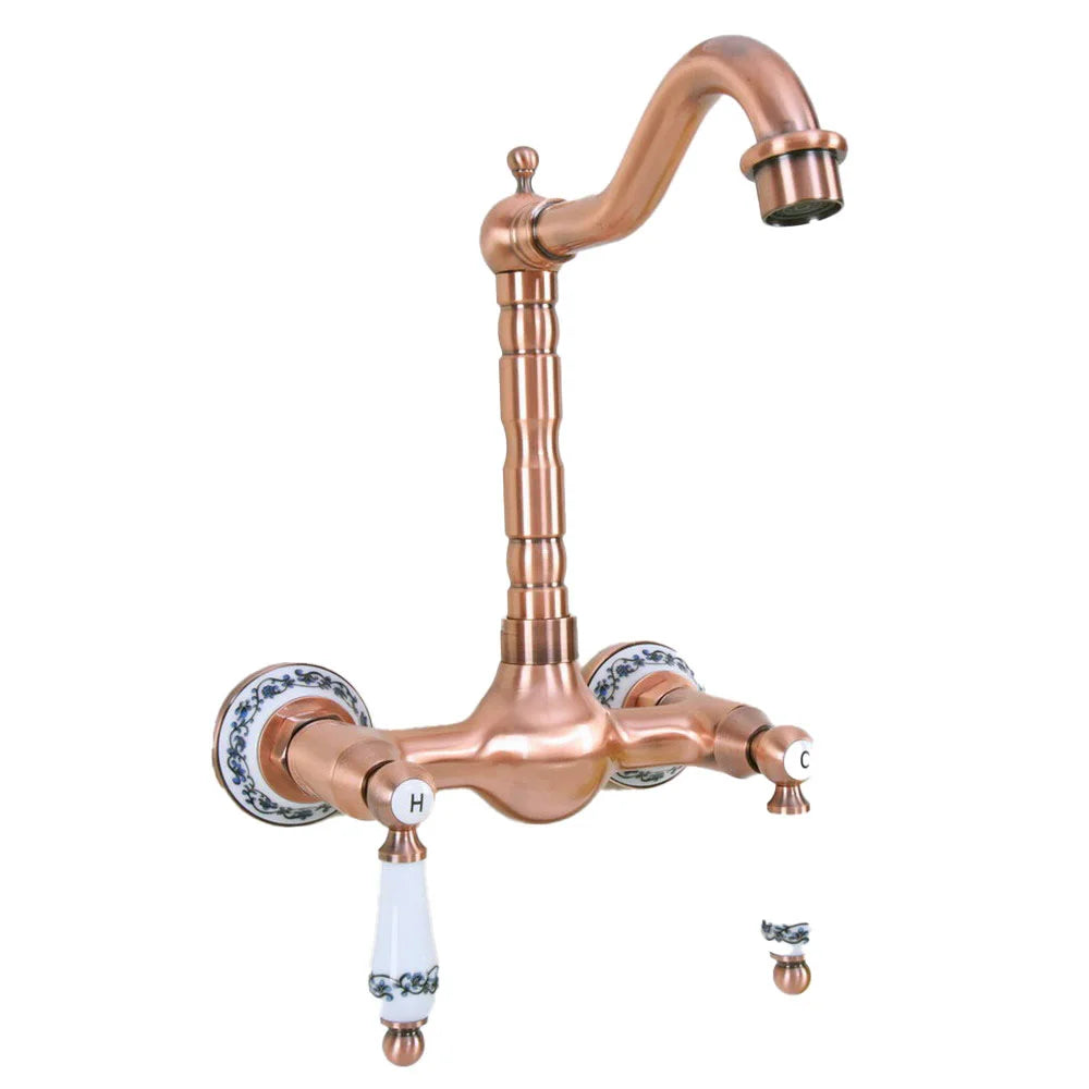 Wall Mounted Antique Red Copper Brass Bathroom Kitchen Swivel Spout Faucet Mixer Water Tap anf954