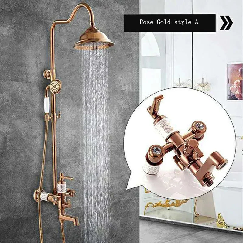 KEMAIDI Solid Brass Bathroom Shower Set Golen Plated Rainfall Shower Systerm Bath Shower Faucet Mixer 3 in 1 Wall Mounted Shower