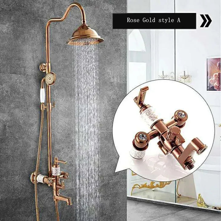 KEMAIDI Solid Brass Bathroom Shower Set Golen Plated Rainfall Shower Systerm Bath Shower Faucet Mixer 3 in 1 Wall Mounted Shower