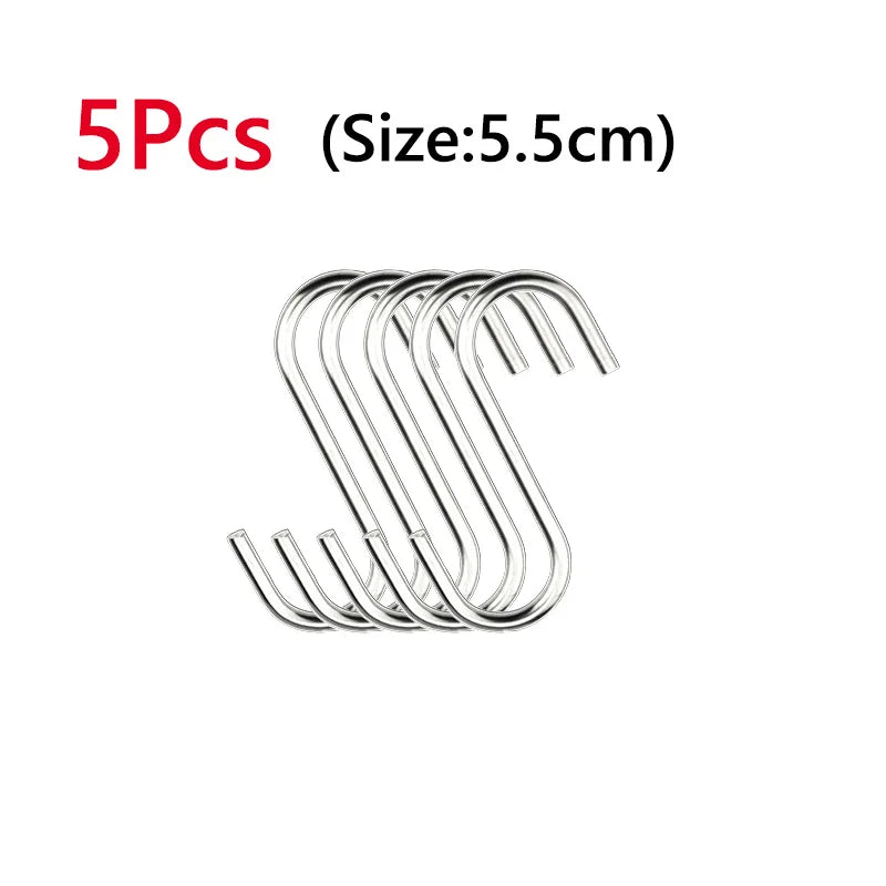 5/10Pcs S-Shape Hook Stainless Steel Clothes Bags Towels Plants Hanging Rack Multi-function Kitchen Bedroom Railing Hanger Hook