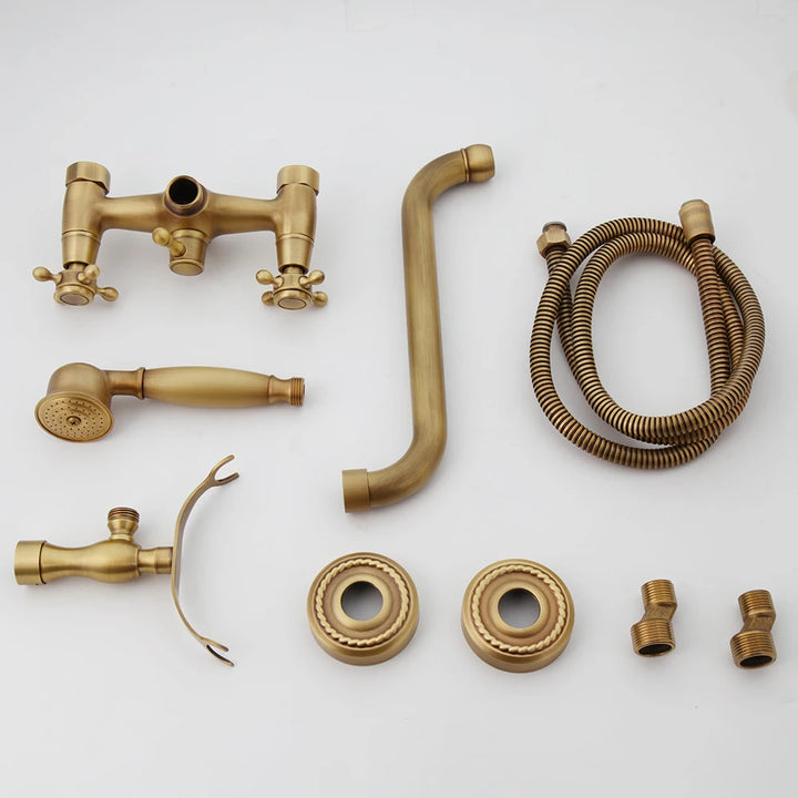 ZAPPO Antique Brass Bathtub Faucet Wall Mount With ABS Handshower Mixer Tap Bath Shower Tap