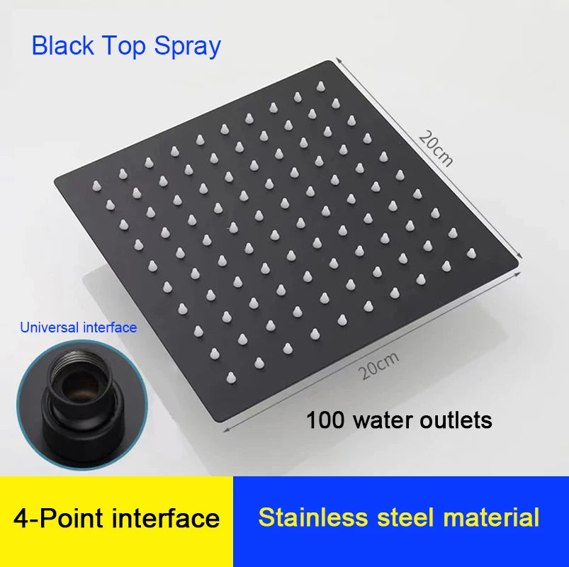 4/6/8/10/12 Inch Pressurized Rain Shower Head Stainless Steel Square Round Rain Shower Head Large Water Outlet Shower Head