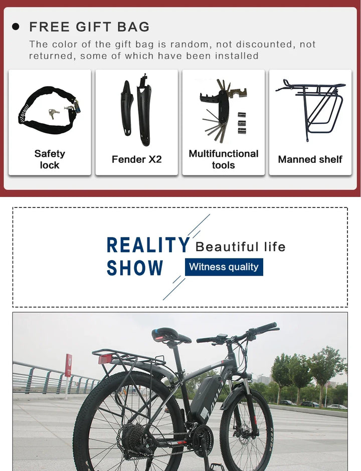 AKEZ Electric Bicycle 36V13AH Lithium Battery 350W Brushless motor Adult E-Bike 26Inch Thin tire Urban Commuting Electric Bike