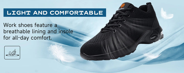 LARNMERM Safety Shoes for Women Air Cushion Work Boots Shoe Breathable Lightweight Steel Toe Shock Absorption Shoes