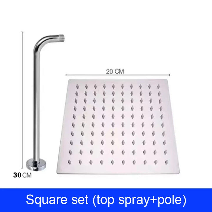 4/6/8/10/12 Inch Pressurized Rain Shower Head Stainless Steel Square Round Rain Shower Head Large Water Outlet Shower Head