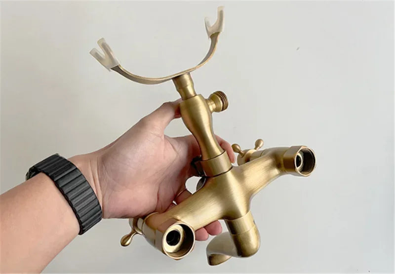 Antique Bathtub Shower Faucet Set Wall Mounted Black Bath Shower Faucet Bathroom Cold and Hot Bath and Shower Mixer Taps Brass