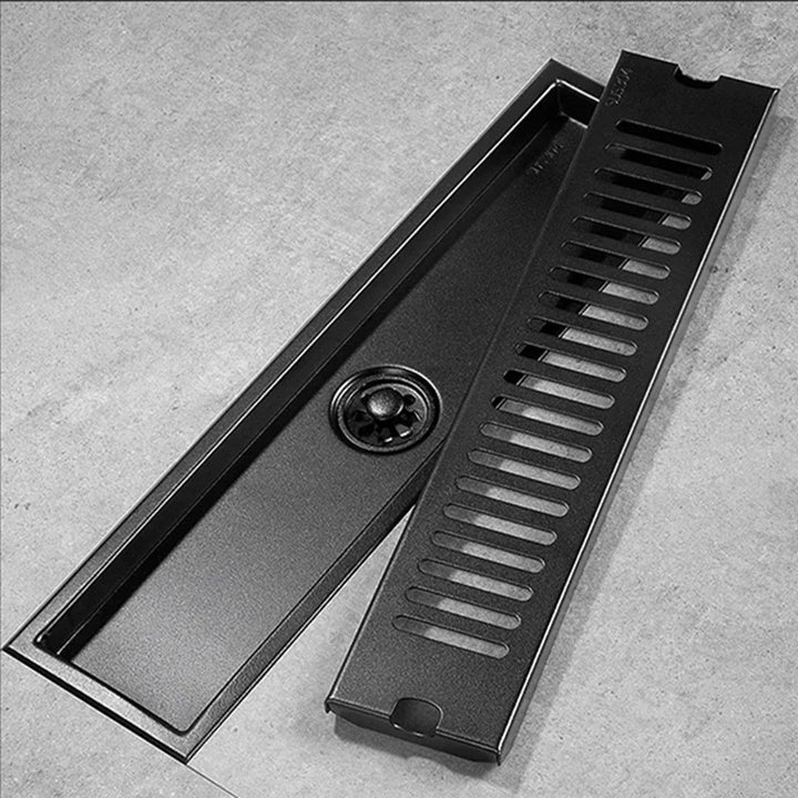 Black Floor Drain 304 Stainless Steel Shower Drain Long Strip Odor Proof Bathroom Floor Drainage Large Displacement