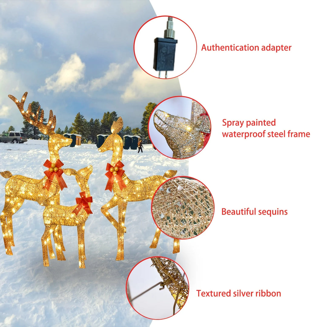 3D 3-Piece Outdoor atmosphere lighting fixtures Yard Holiday Lighted Reindeer Outside Indoor Home Lawn Garden 210 Led Lights