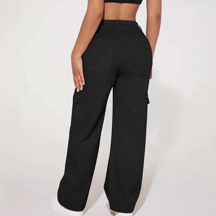 Women Black Wide Leg Cargo Pants 2025 Fashion High Waist Button Big Pocket Long Trousers Vintage Y2K Streetwear Baggy Trousers