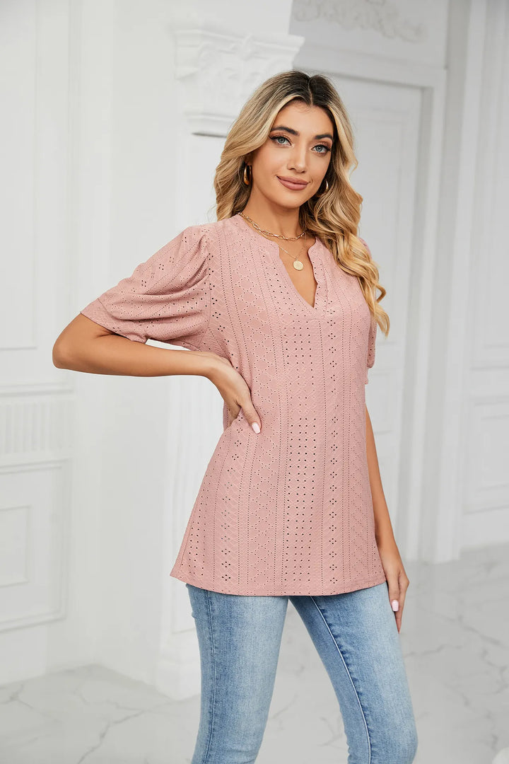 Womens Summer Tops V Neck Ruffle Sleeve Blouses Short Sleeve Casual Tops T-Shirts For Women